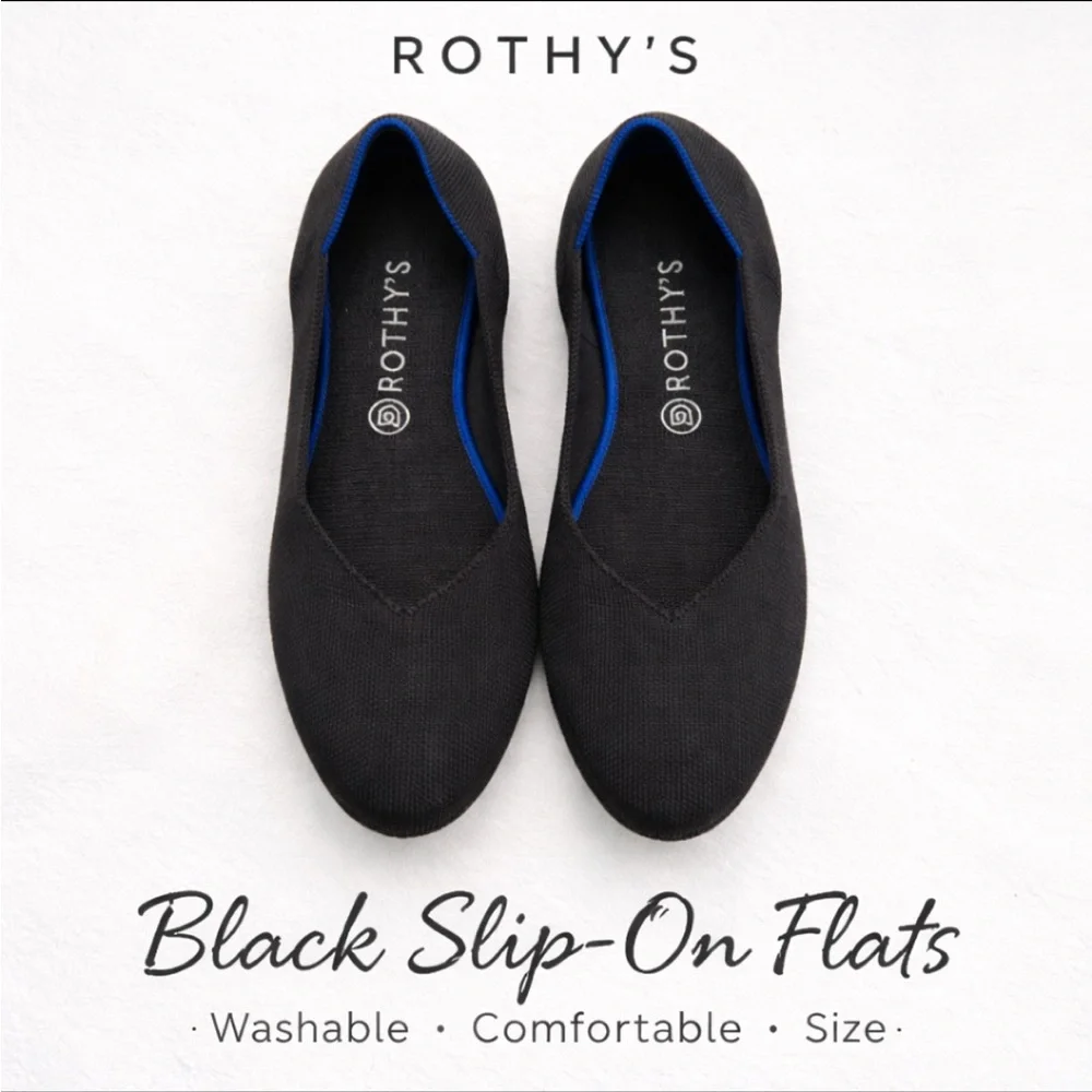 Rothy's round flat black slip-on Shoes knit washable round toe ballet flats